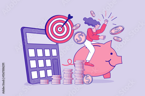 Safe Money On Piggy. Internet banking and earning concept. Successful investor or entrepreneur. Financial consulting, investment and savings. Modern vector illustration.