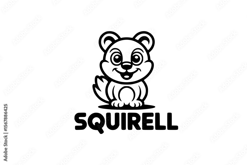 Cartoon Squirrel Logo – Bold Minimalist Vector Line Art for Apparel and Vinyl Cutting Generative AI

