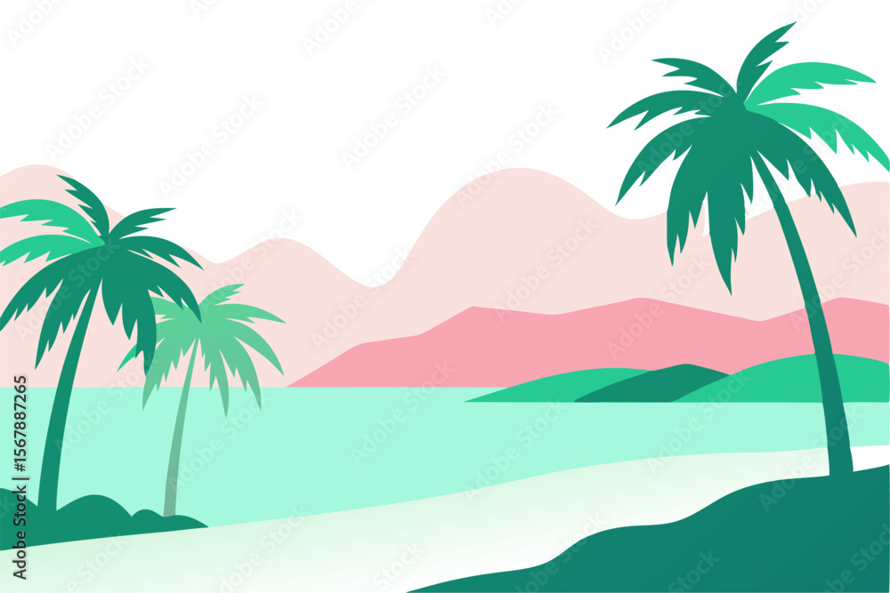 Tropical Beach Sunset with Palm Trees and Ocean Waves Tropical Beach Sunset with Palm Trees and Ocean Waves