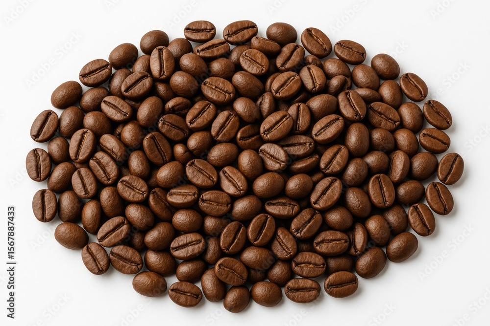 Obraz premium Piles of coffee beans on a plain white backdrop