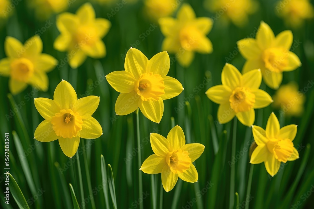 Fototapeta premium Bright yellow daffodils showcase vibrant spring blooms