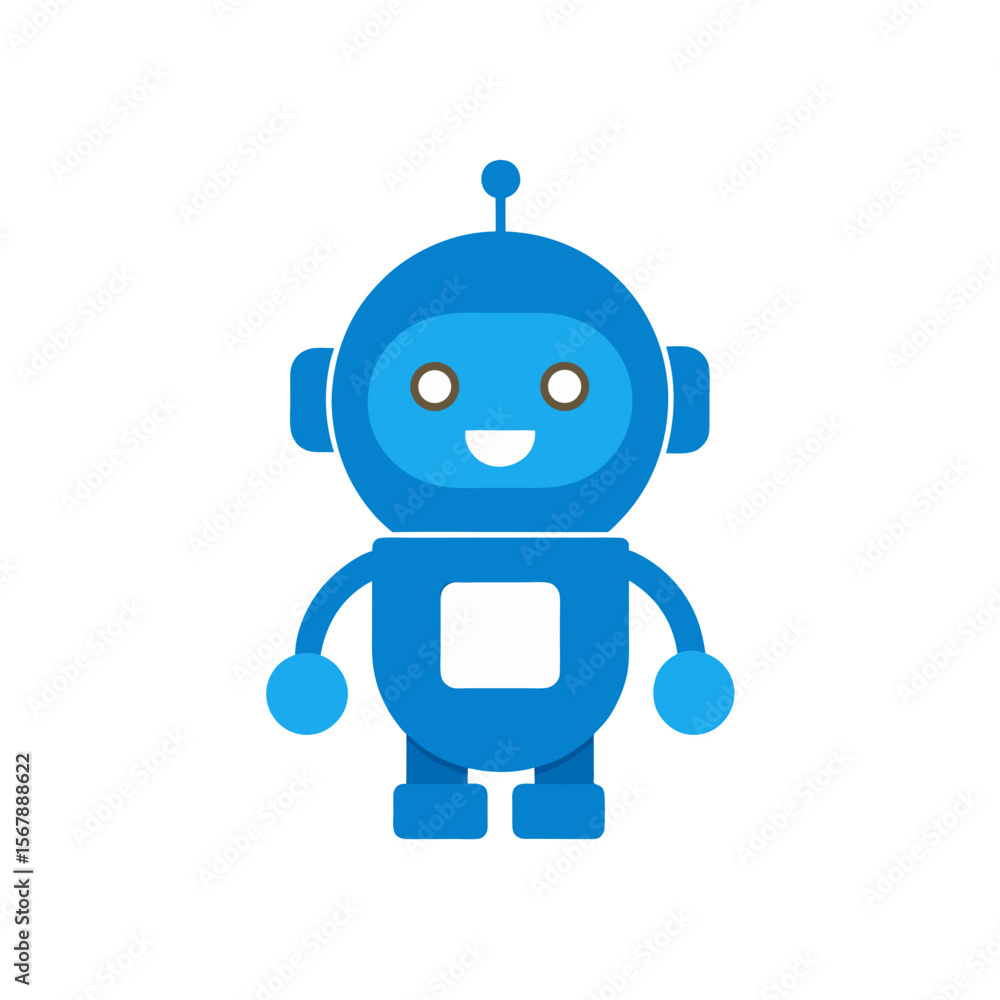 Cute Simplified Robot Mascot Logo with Friendly Design and White Color Cute Simplified Robot Mascot Logo with Friendly Design and White Color