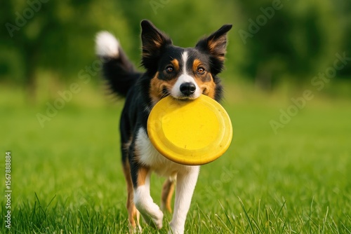 Canine retrieving a frisbee for a fun game