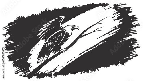 Flying eagle silhouette vector illustration of a wild bird with outstretched wings