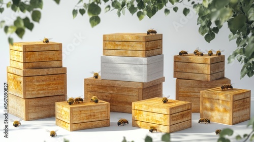 wooden box with bee