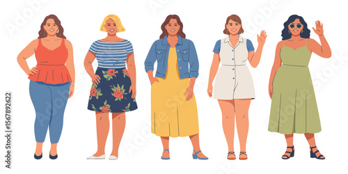 Diversity in Fashion: A stylish collection of women, each embodying unique style and confidence. Celebrating the beauty of diverse body types and self-expression.