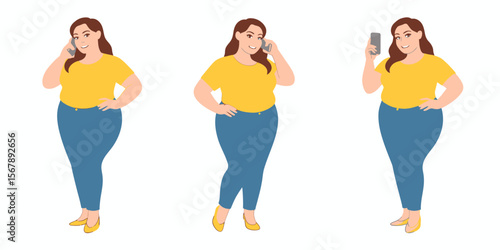 Communicating Woman with Smartphone: a woman gracefully engaged in various interactions using her smart phone