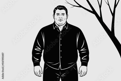 Monochromatic Portrait: A stylized grayscale portrait of a man against a plain backdrop. The simple composition highlights the subject's form and posture.