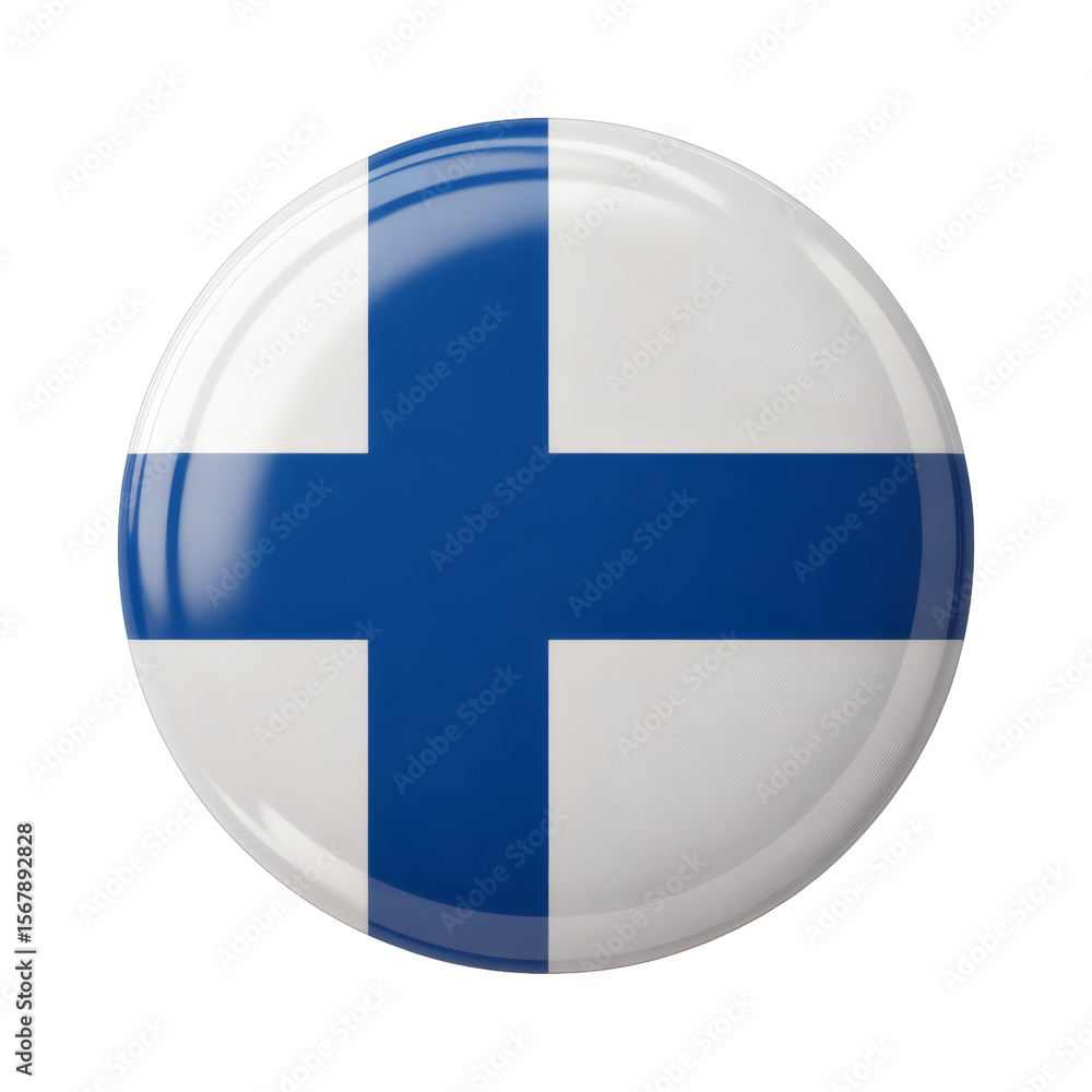 Fototapeta premium Finland national flag button displayed on a transparent background, perfect for patriotic designs and vector graphics