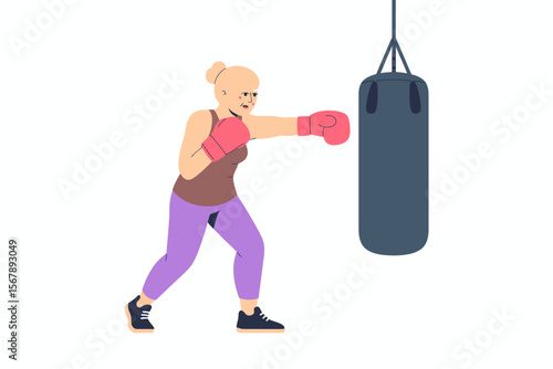 Punching Power: A determined figure delivers a powerful punch to a heavy bag, epitomizing the intensity of a boxing workout.