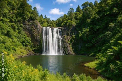 Scenic waterfall located within a regional park on a North Island nature reserve
