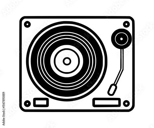 Quadro em tela Stylized black and white graphic illustration of a vintage turntable with a viny