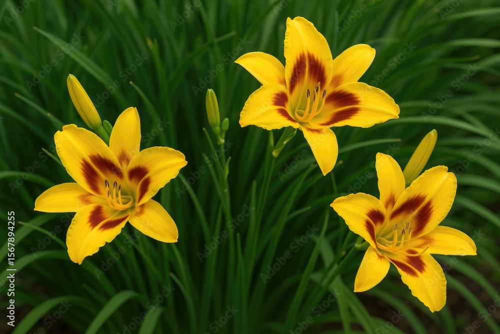 Obraz premium Bright Yellow and Red-Tubed Daylily: A Popular Perennial for Garden Displays
