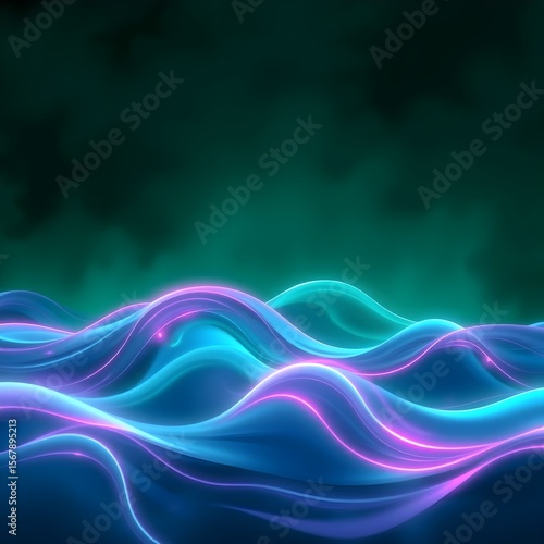 Abstract Neon Light Waves in Blue and Purple