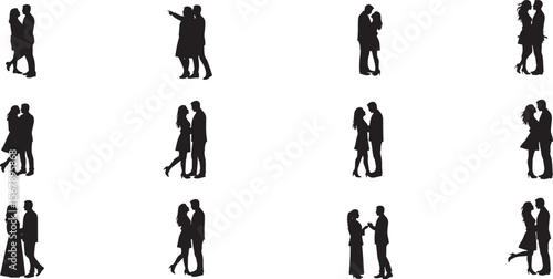 Silhouette couples vector art love romance relationships wedding anniversary valentines day clip art set design 100