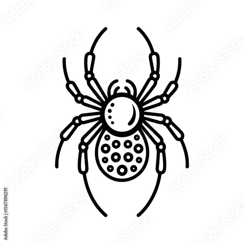 Stylized black line art illustration of a spider with a patterned abdomen 