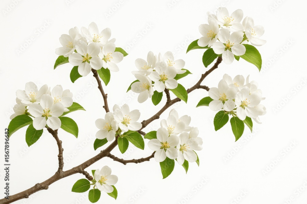 Obraz premium Elegant springtime blossom on a fruit tree branch against a white backdrop