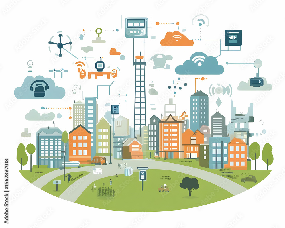 Obraz premium Smart City Illustration: Connected Urban Landscape