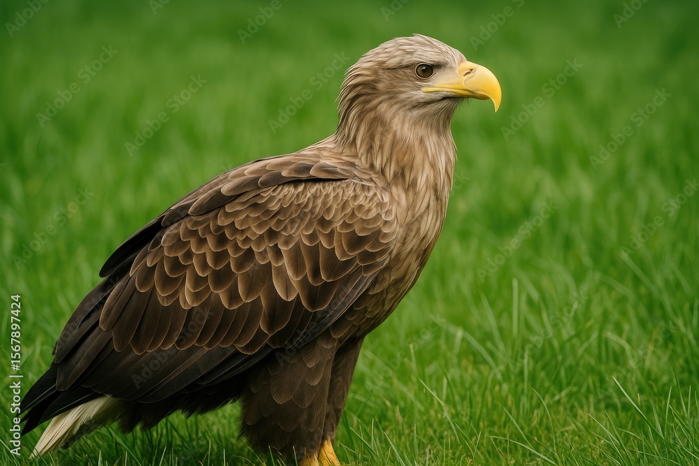 Green grass backdrop featuring a White Tailed Sea Eagle Green grass backdrop featuring a White Tailed Sea Eagle