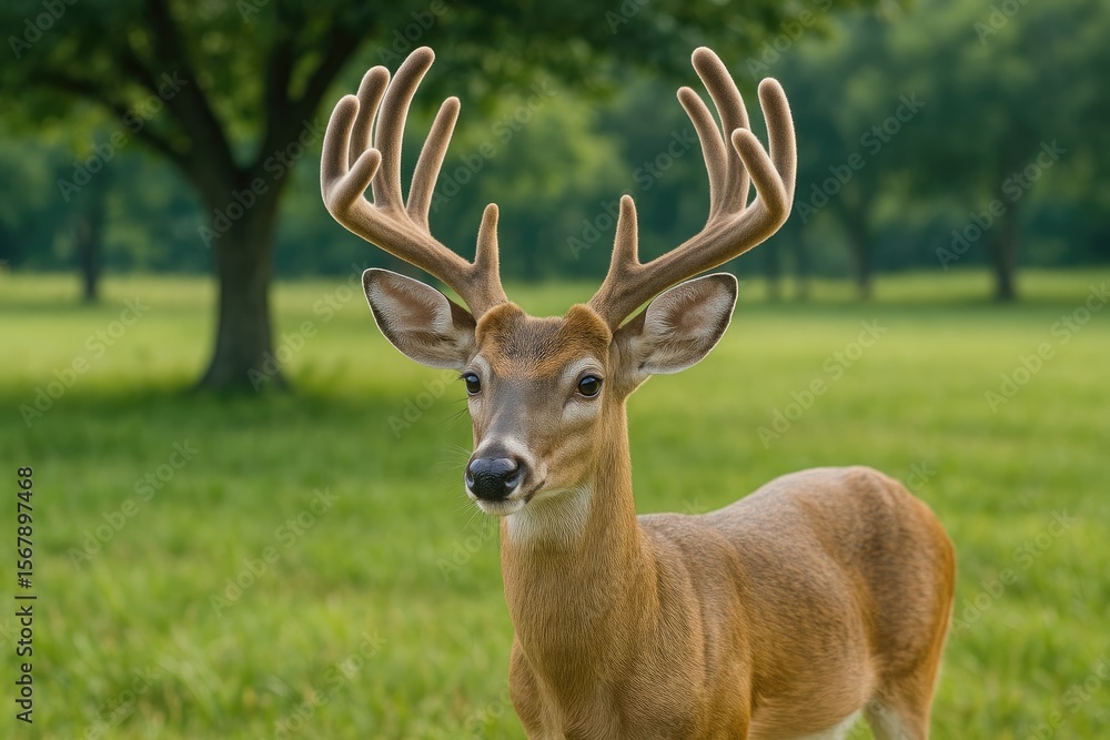 Velvet-antlered white-tailed buck in the wild Velvet-antlered white-tailed buck in the wild