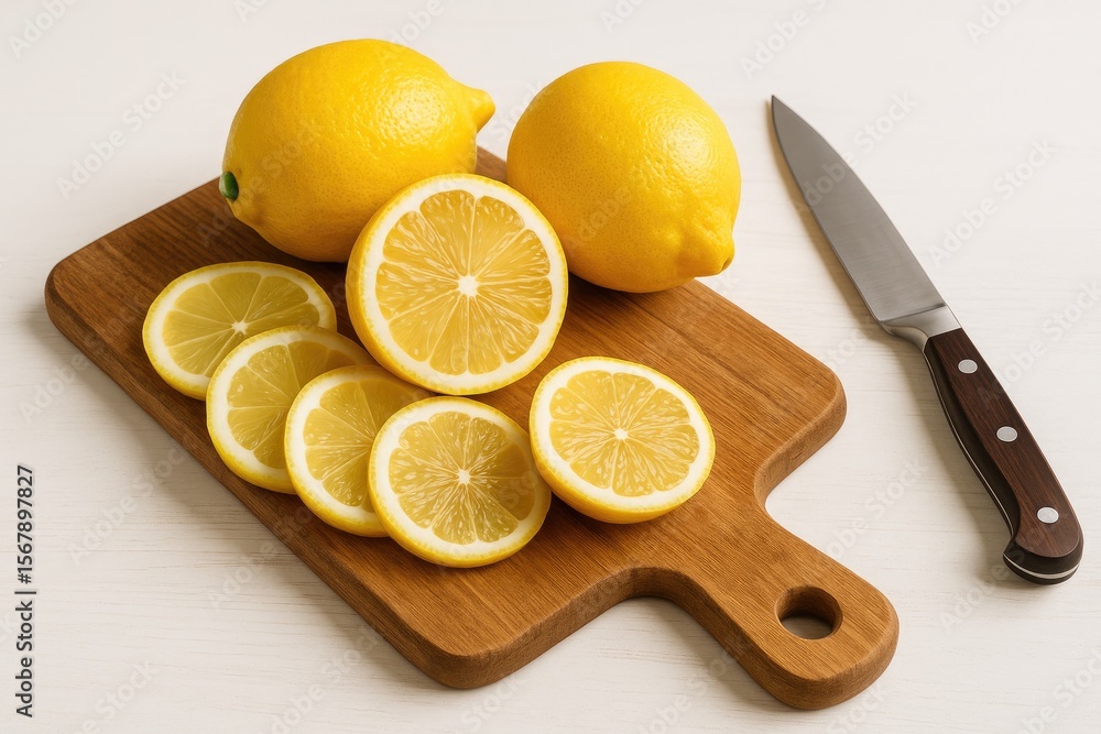 Whole and sliced citrus fruits arranged on a wooden surface with a knife nearby Whole and sliced citrus fruits arranged on a wooden surface with a knife nearby