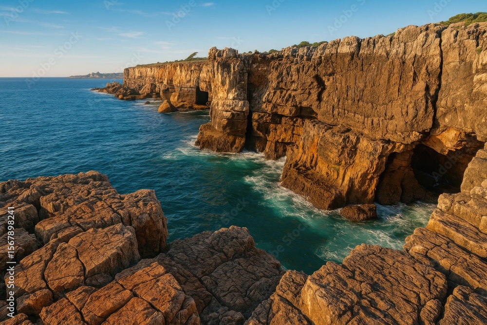 Obraz premium Stunning scenery featuring rugged cliffs and ocean coastline, showcasing a dramatic natural formation with breathtaking vistas.
