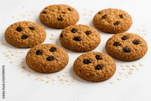 Healthy Wholegrain Oatmeal Cookies Featuring Raisins on a White Surface