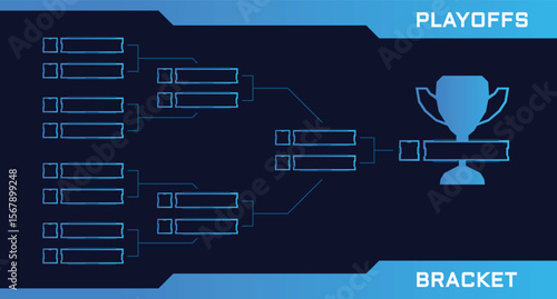 Modern tournament bracket template with blue trophy icon, for tournament esport and sport