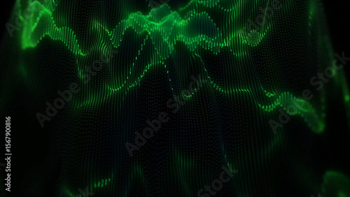 Abstract Green Network Visualization with Dot Matrix Patterns for Futuristic Technology, Data Analysis and Artificial Intelligence Depiction with an Immersive Digital Experience