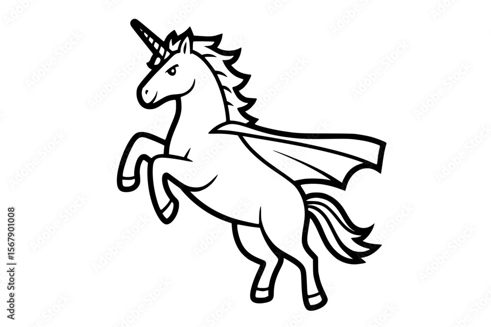 Fototapeta premium Superhero Unicorn – Bold Minimalist Vector Line Art for Apparel and Vinyl Cutting Generative AI