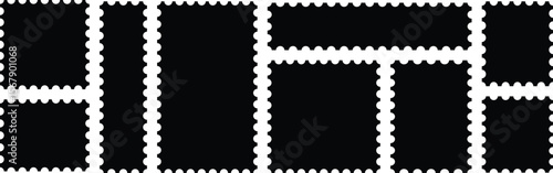 Postage stamp set. Set of blank rectangle and square Postage stamp frames. Blank postage stamp. Clean postage stamp template. Postage icon. Mockup postage stamps. Blank postage stamp borders templates