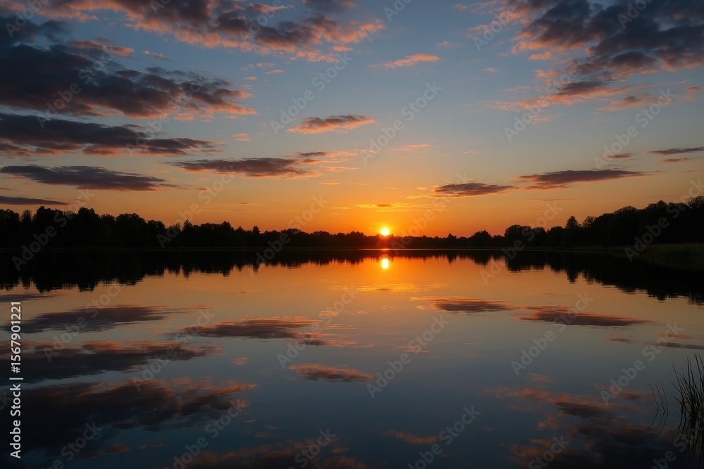 Fototapeta premium Stunning evening reflection on the water surface