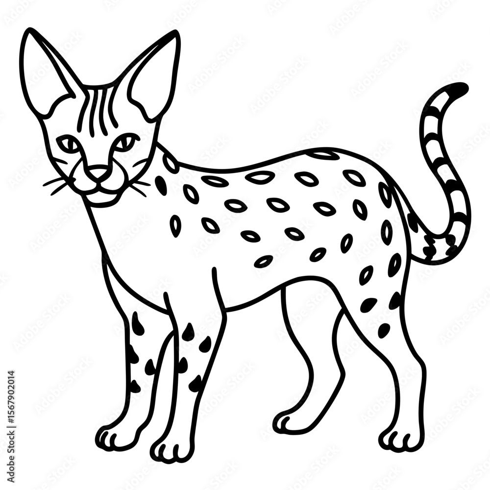 Fototapeta premium White Serval Line Art