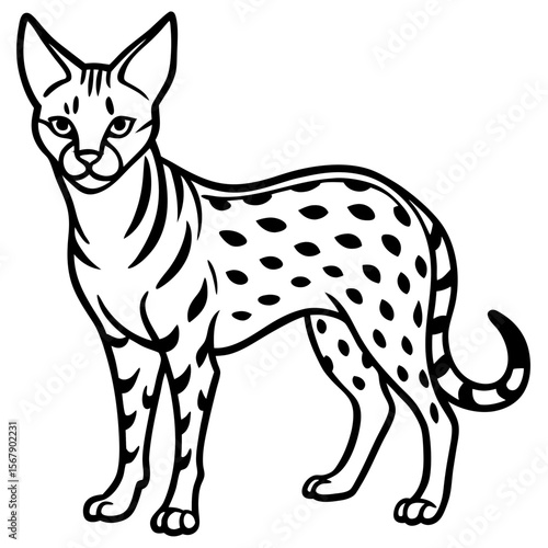 White Serval Line Art