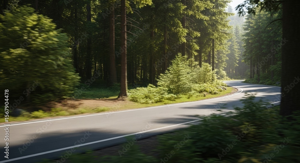 Obraz premium Winding Road in a Pine Forest