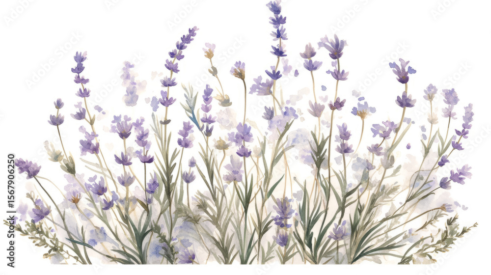 Naklejka premium lavender stems and soft buds, neutral tones on white background