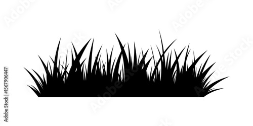 Grass, illustration, black silhouette isolated on a white background, flat design, vector. A botanical graphic element for borders, decorations, banners, and backgrounds. Realistic vegetation