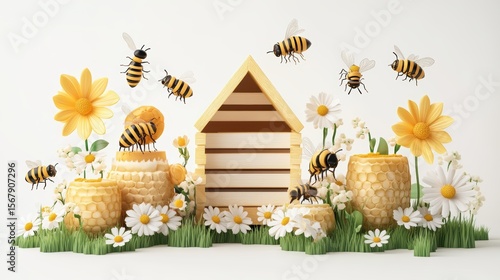 Wallpaper Mural house with bee and flowers Torontodigital.ca