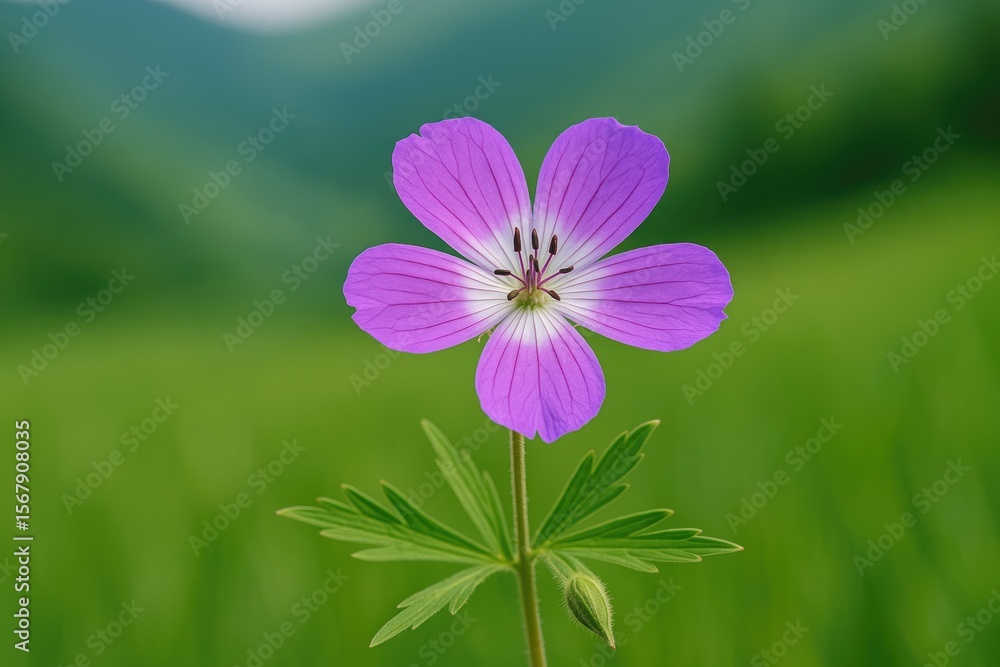 Fototapeta premium Green background showcasing the linearilobum geranium flower
