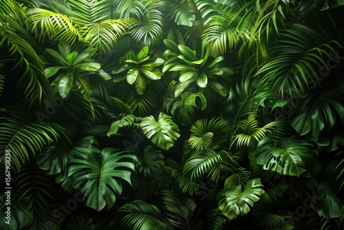 Fototapeta Naklejka Na Ścianę i Meble -  Green prehistoric jungle leaves