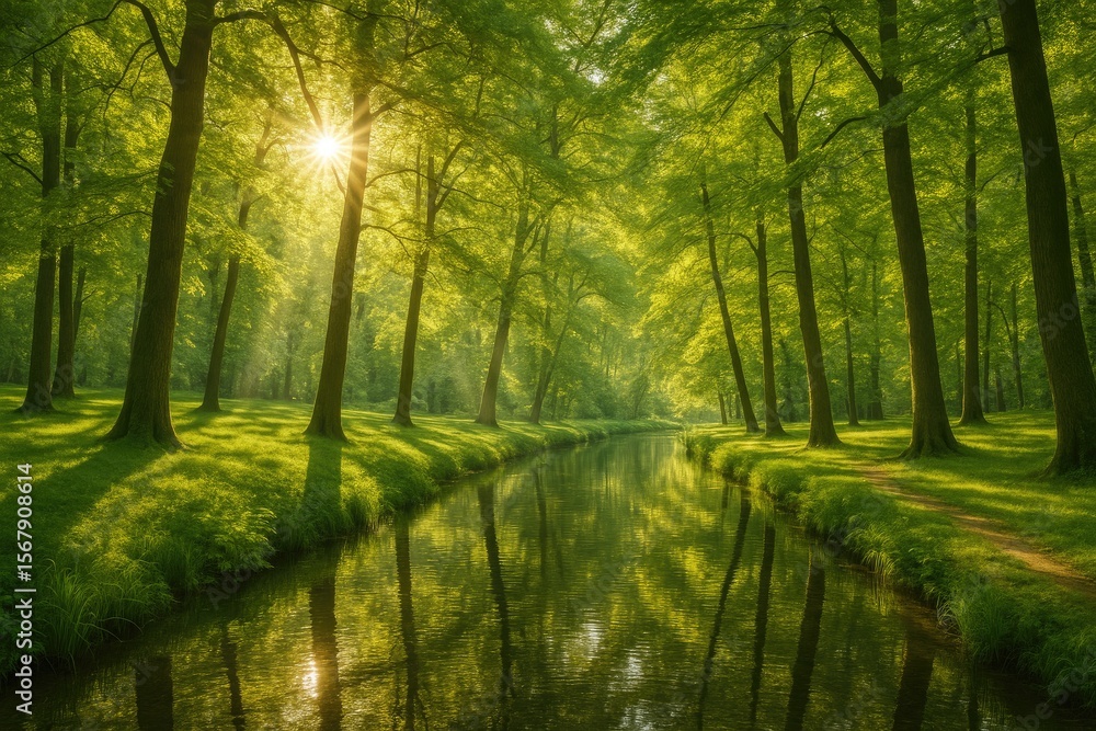 Obraz premium Enchanted woodland with dappled light and shadow play