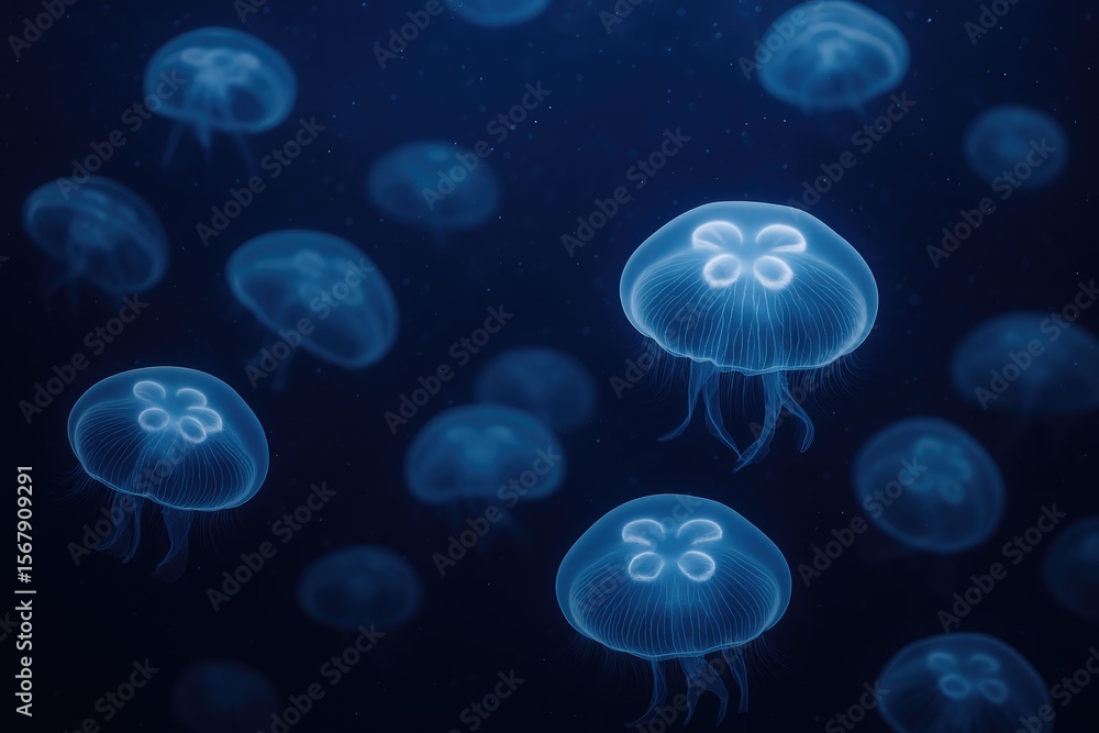 Naklejka premium A collection of jellyfish drifting in an aquatic exhibit