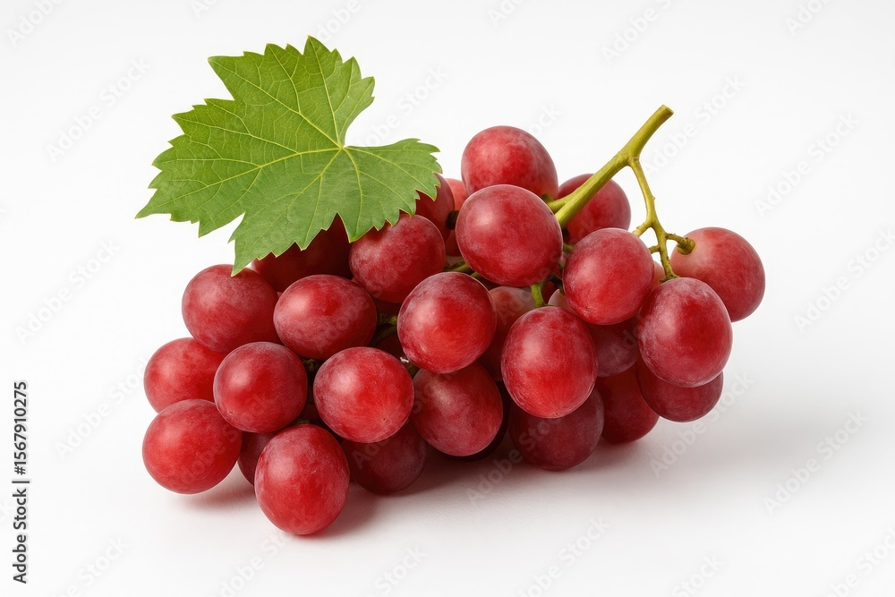 Fototapeta premium Vivid Red Grapes on White Surface with Sharp Focus