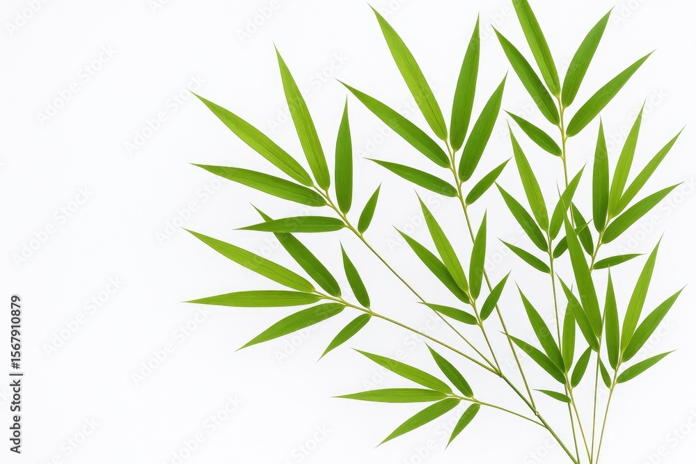 Fototapeta premium White background with green bamboo leaves