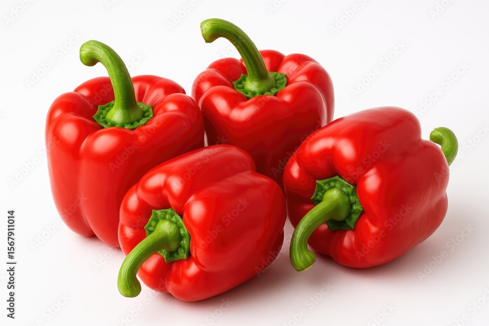 Vivid red chili peppers displayed on a white backdrop Vivid red chili peppers displayed on a white backdrop