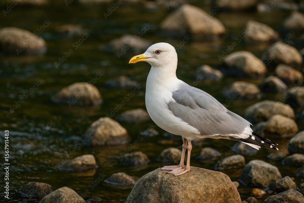 Obraz premium Seagull perched atop a stone formation