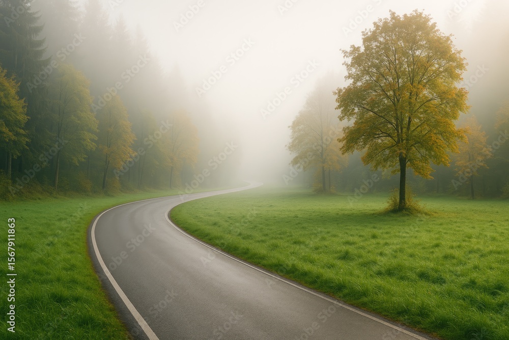 Fototapeta premium Misty atmosphere over lush foliage and vibrant greenery
