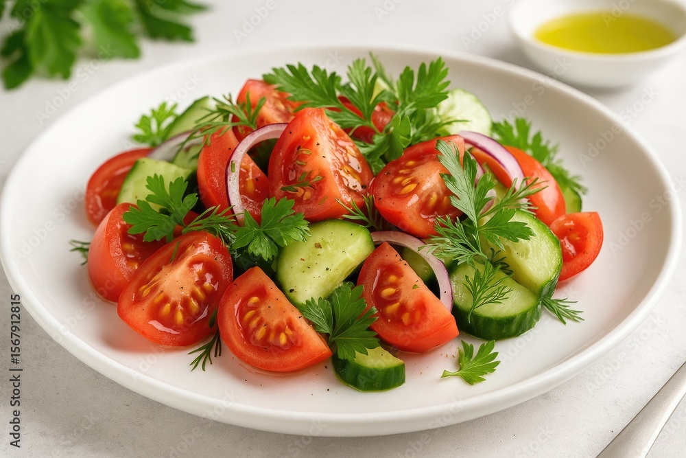 Seasonal Vegetable Mediterranean Salad with Fresh Herbs and Olive Oil Seasonal Vegetable Mediterranean Salad with Fresh Herbs and Olive Oil