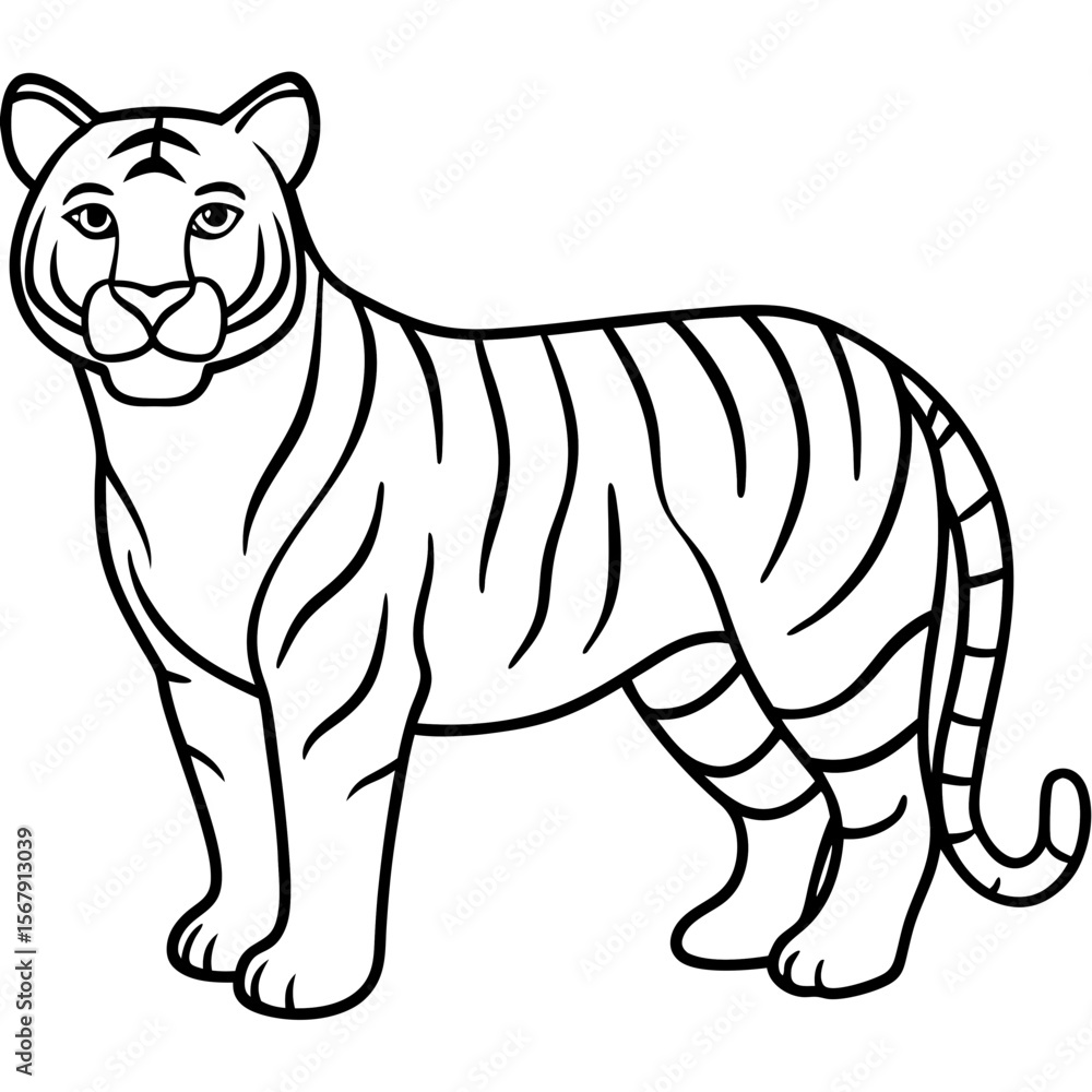 Fototapeta premium White Tiger Silhouette Linear Animal Art Design