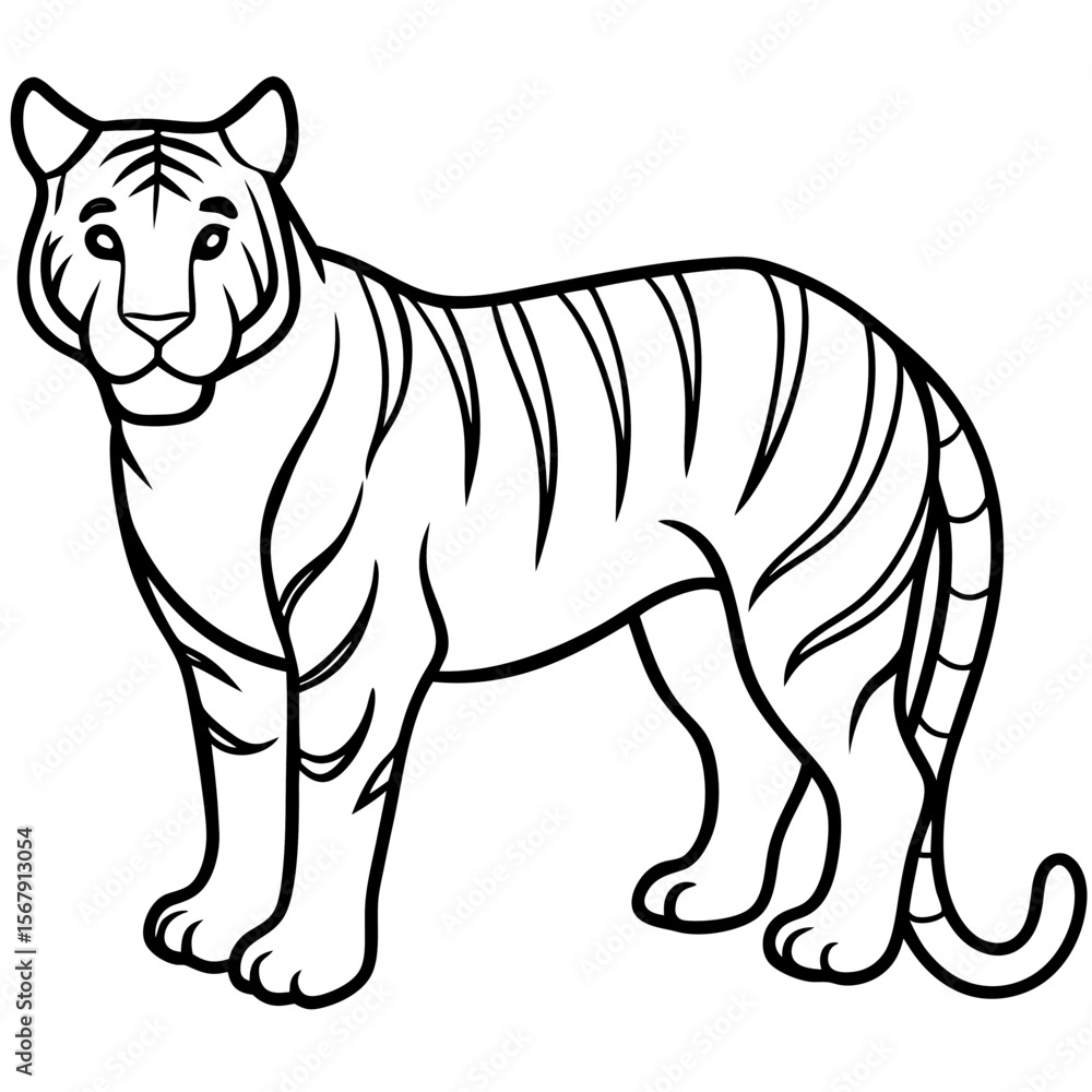 Fototapeta premium White Tiger Silhouette Linear Animal Art Design